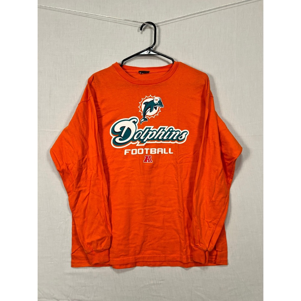NFL Miami Dolphins Mens Orange Long Sleeve Graphic Football T-Shirt 3532